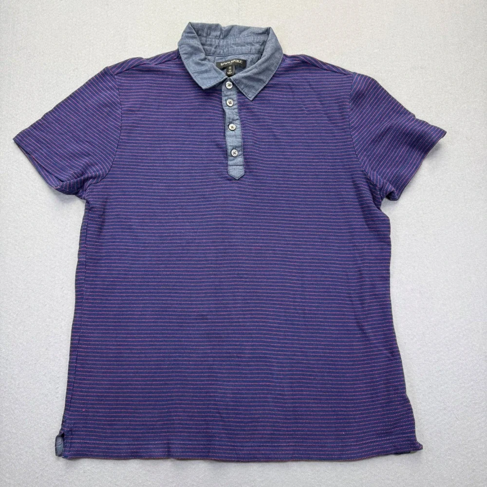 Banana Republic Jacquard Polo Shirt‎ Blue Red Striped Fall 2018 M Night Flight